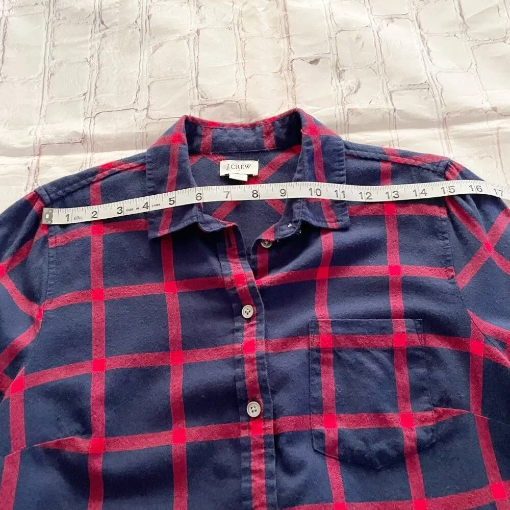 J. Crew Checkered in Dark Blue and Crimson Long Sleeve Button Up Plaid Shirt S